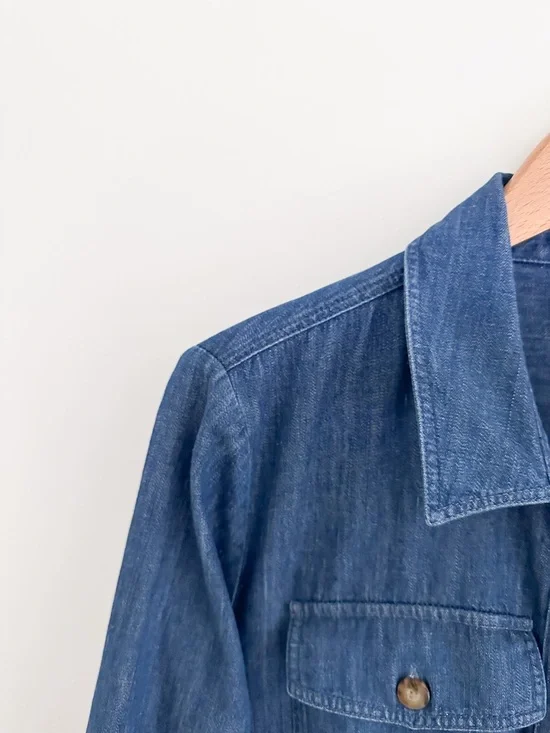 Sezane Gwen Denim Dress Organic Cotton Button Front Midi French Girl Classic 12 - Picture 7 of 11